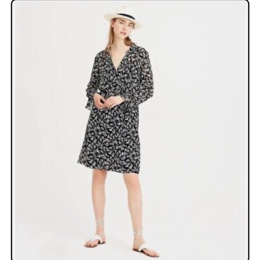 J.Crew Mercantile Floral Drapey Tie-Front Dress - Black/White -Size Small